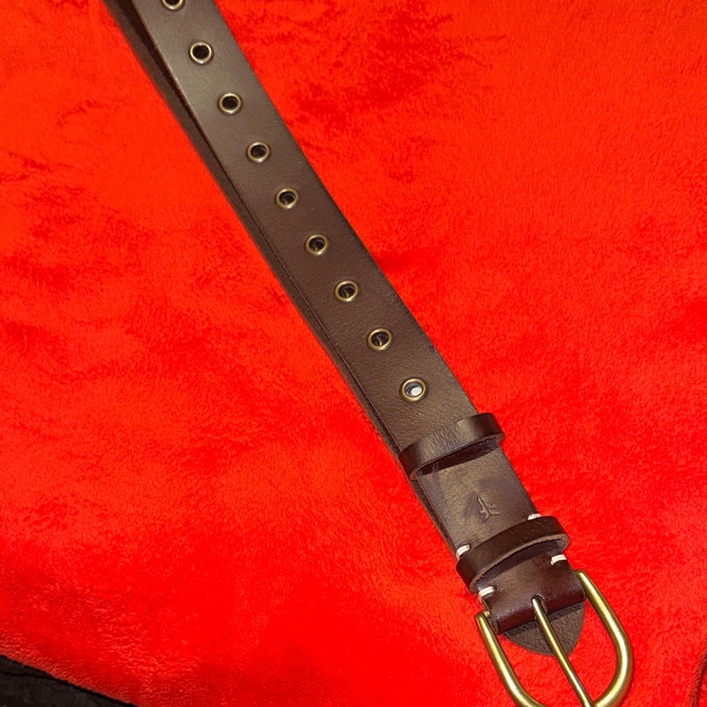 Frye Brown Leather Belt with Gold Buckle